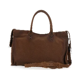 Le City Brown Large Handbag with Adjustable and Removable Shoulder Strap in Leather for Men