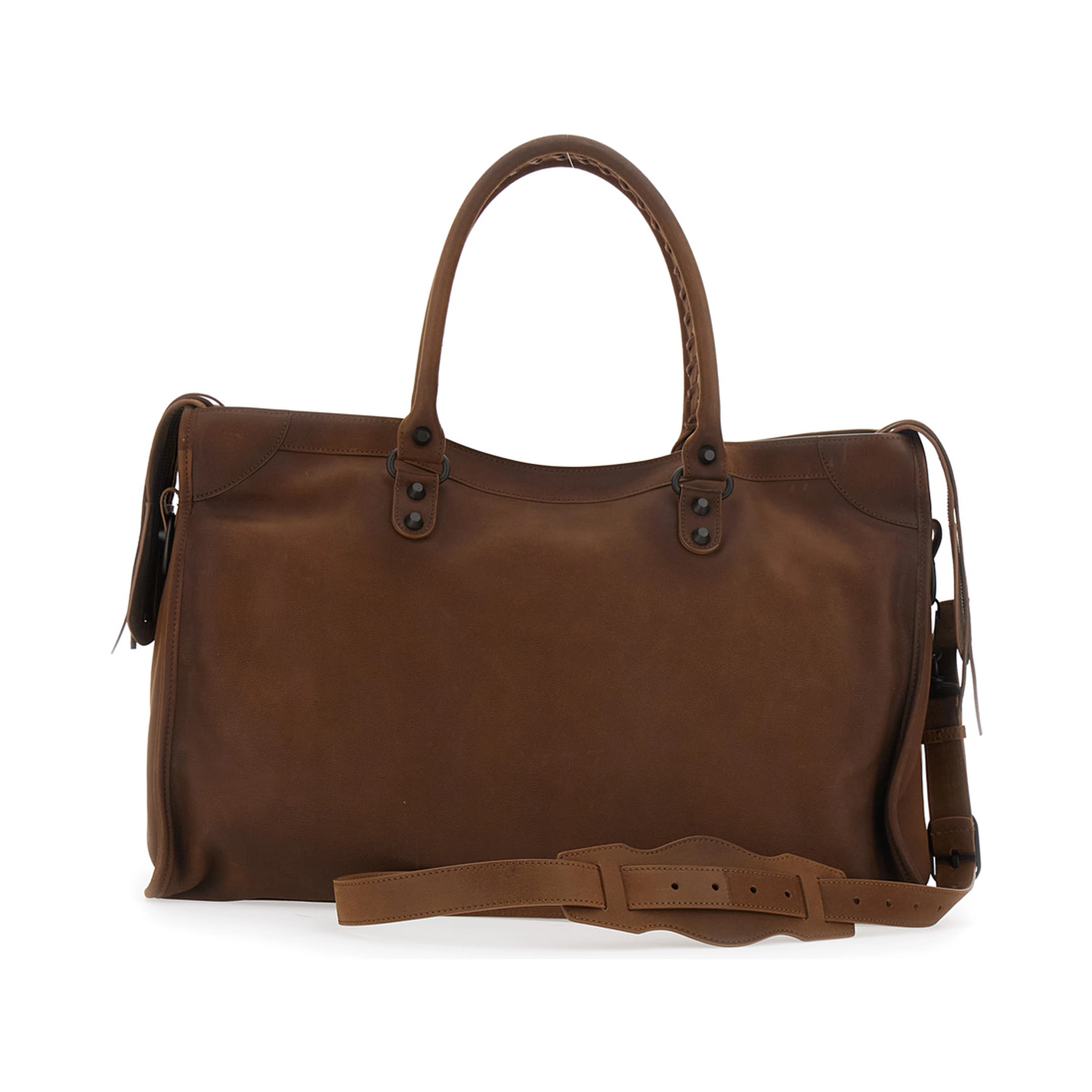 Le City Brown Large Handbag with Adjustable and Removable Shoulder Strap in Leather for Men
