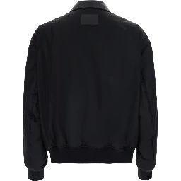 black Bomber Jacket with shirt collar and logo on the front in Tech Fabric for men