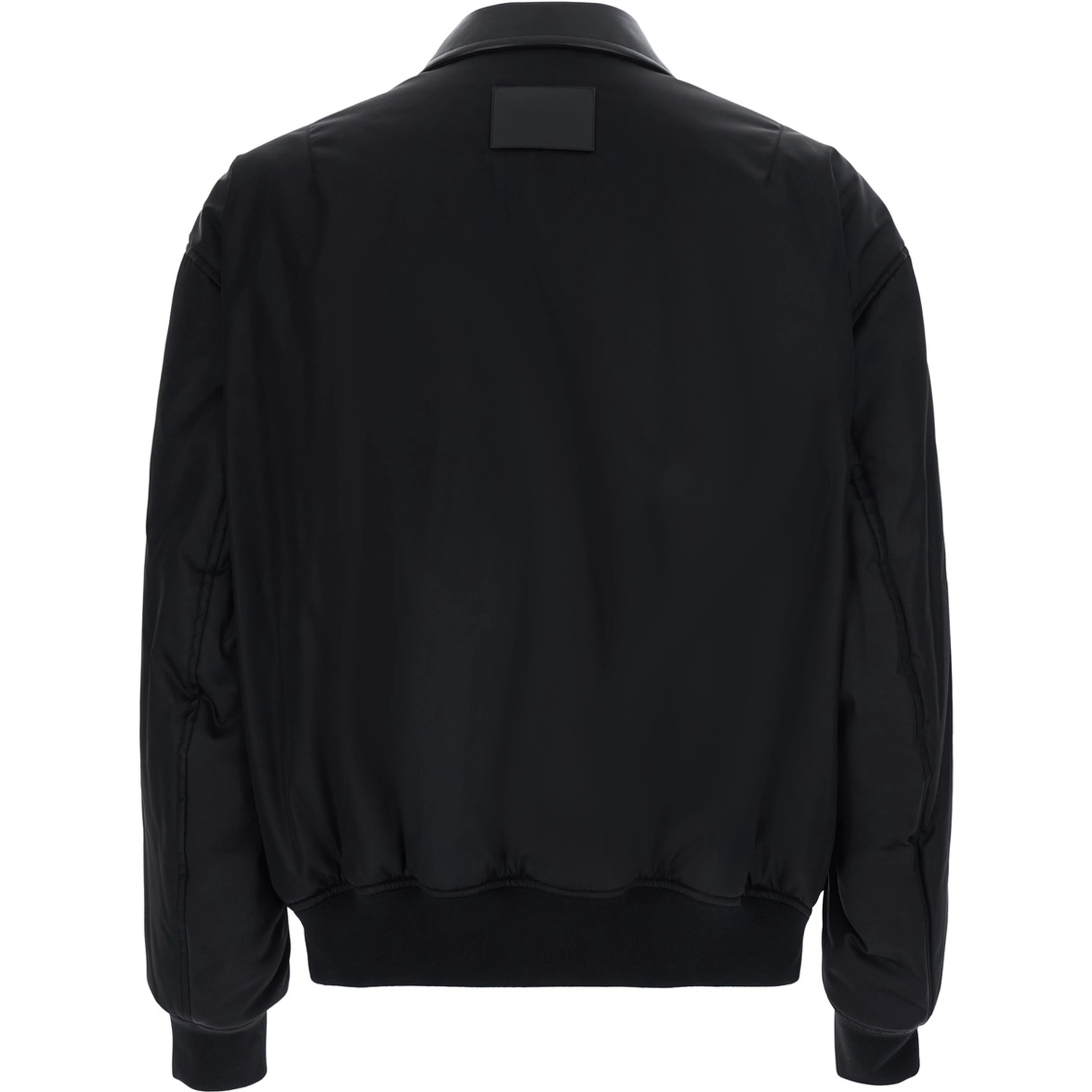black Bomber Jacket with shirt collar and logo on the front in Tech Fabric for men