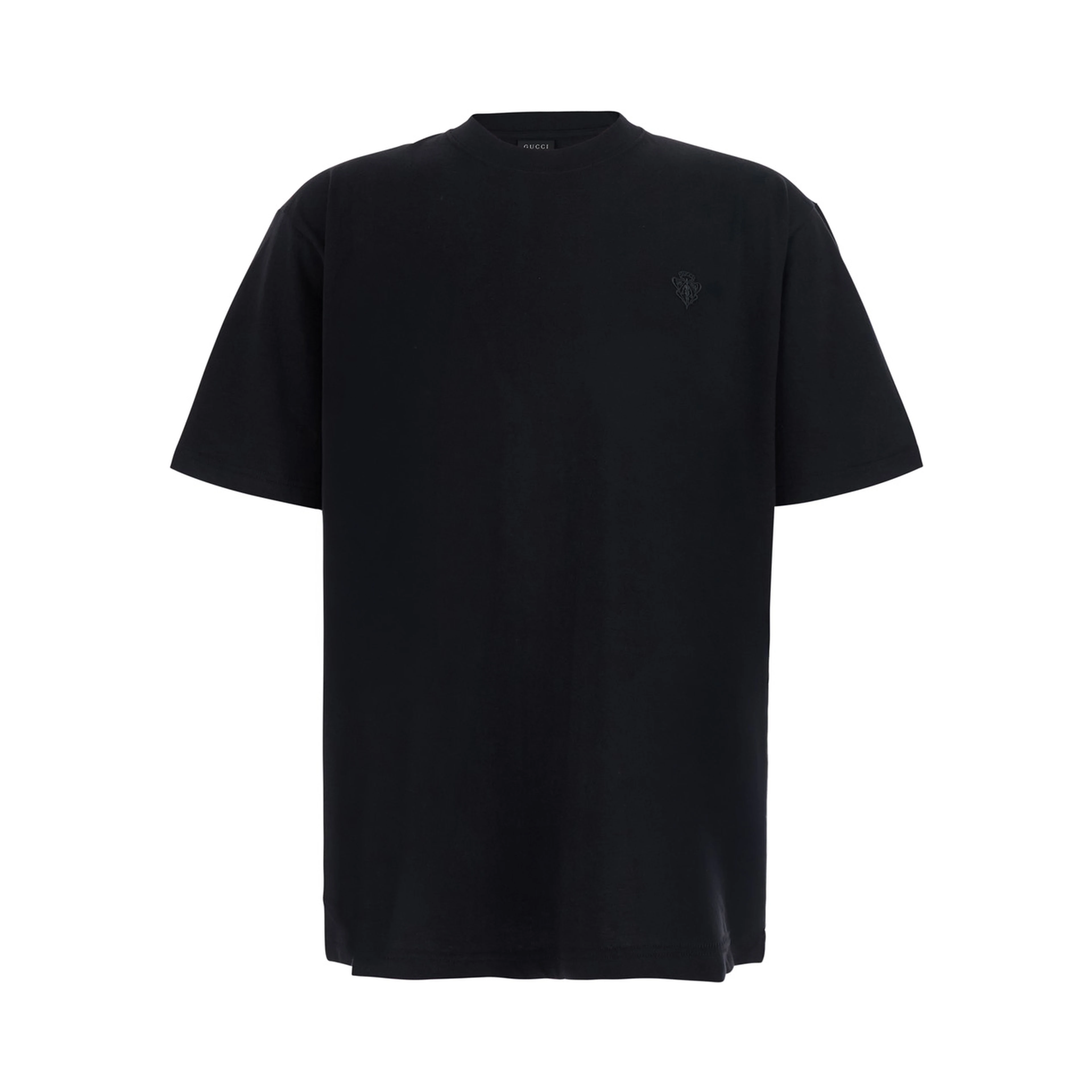 Black Crew neck T-shirt with crest embroidery on the front in Blend cotton for men