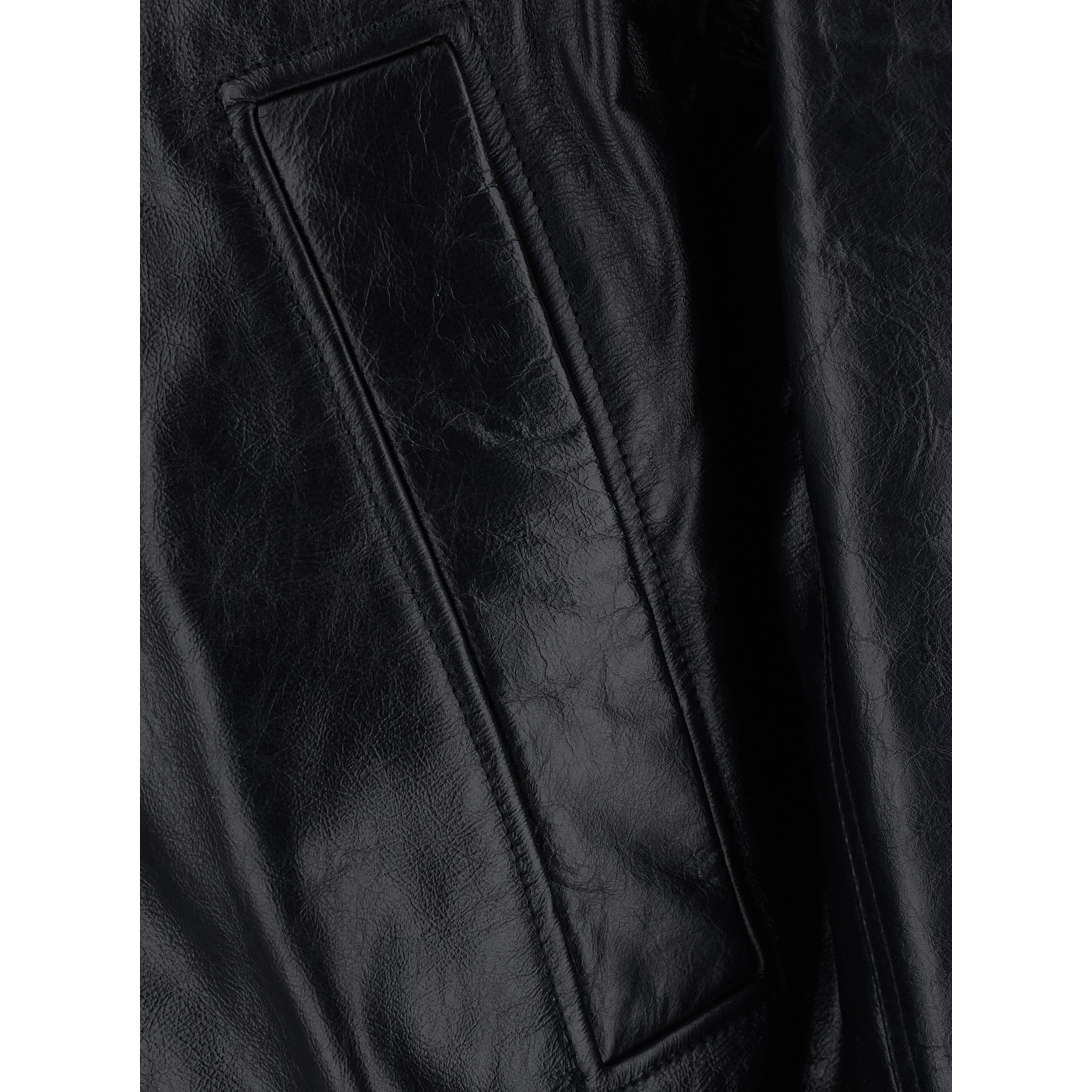 Black bomber jacket with zip closure and side pockets in leather men