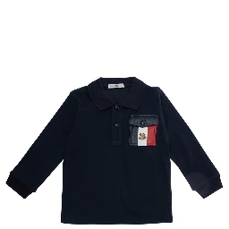 Blue Long Sleeve Polo Shirt with Pocket with Logo on Chest in Cotton Baby