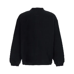 black sweatshirt with Polo collar and logo on the front in cotton for men