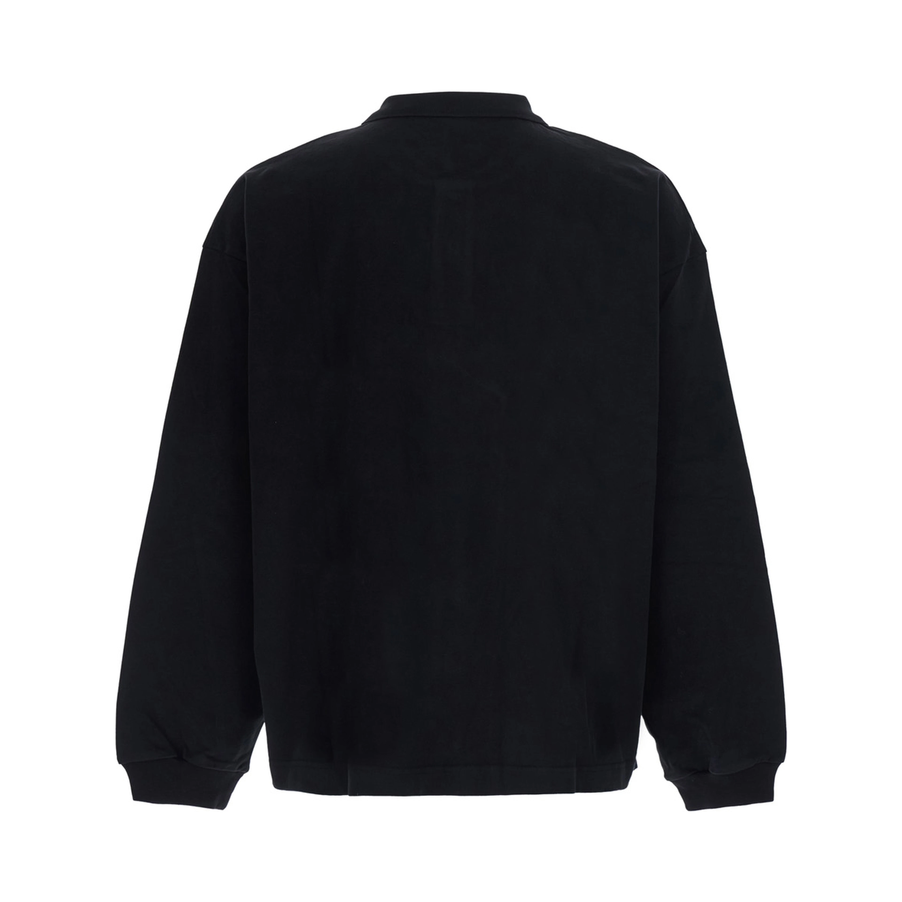 black sweatshirt with Polo collar and logo on the front in cotton for men