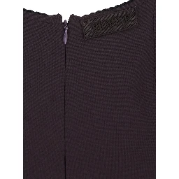 Brown Long Dress with Feathers on the Neck and Logo Patch on the Back in Cotton for Women