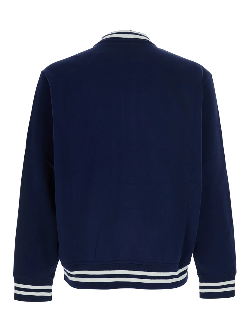 Blue Varsity Jacket with Pony Patch on the Front and Numeric Patch on the Sleeve in Cotton Blend for Men