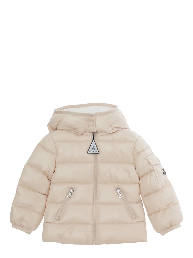 Bady Pink down jacket with hood and logo patch on the sleeve in Tech Fabric baby