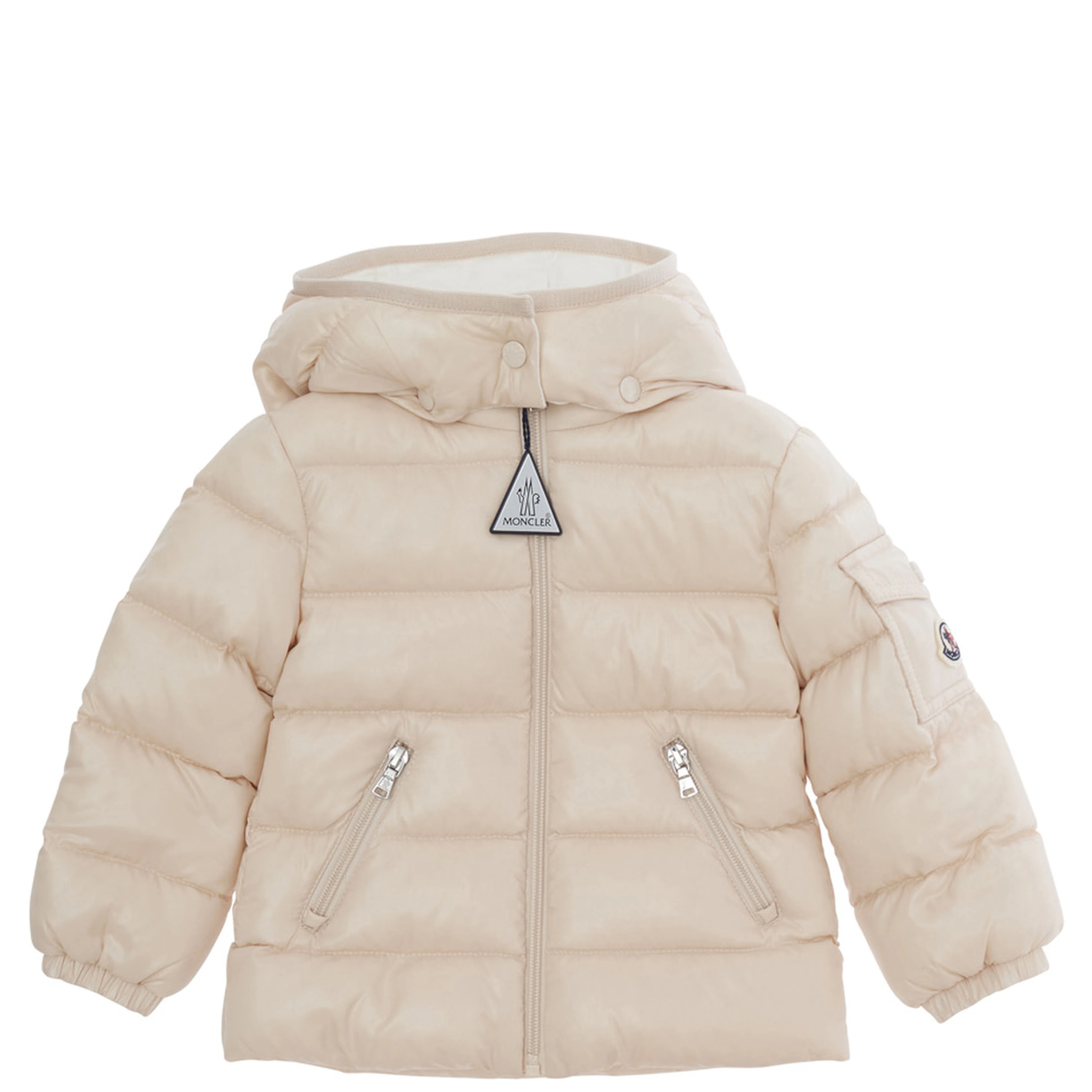 Bady Pink down jacket with hood and logo patch on the sleeve in Tech Fabric baby
