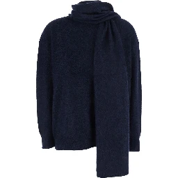 MARIA Blue Sweater with removable scarf and brushed effect in wool for women
