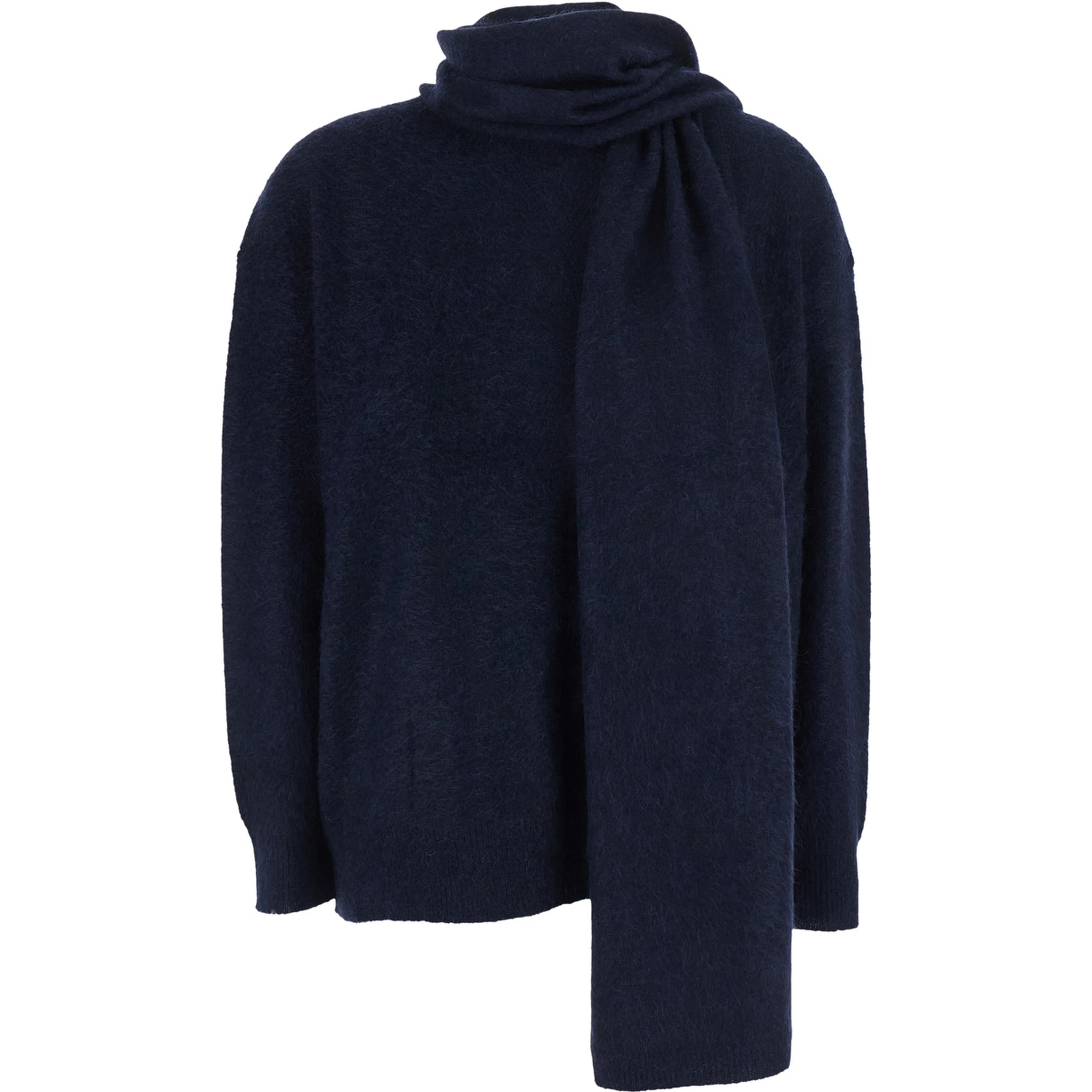 MARIA Blue Sweater with removable scarf and brushed effect in wool for women
