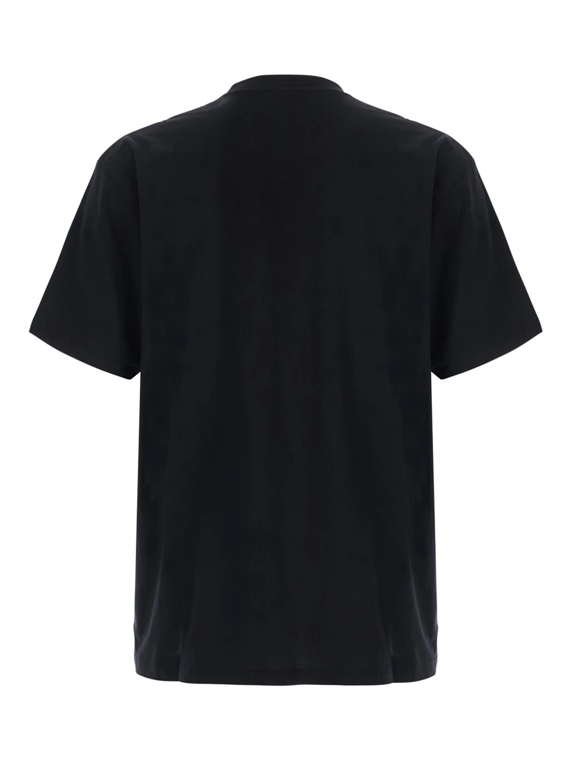 Black Crew neck T-shirt with crest embroidery on the front in Blend cotton for men