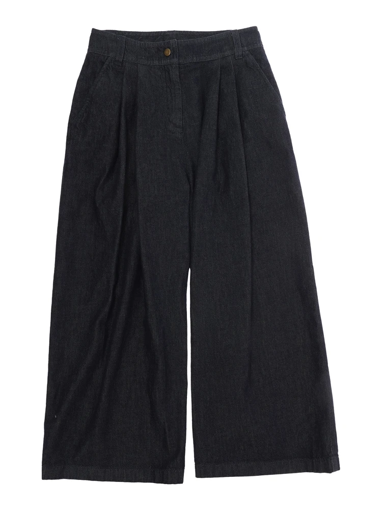 Blue Pants with logo patch on the back and wide leg in cotton Girl