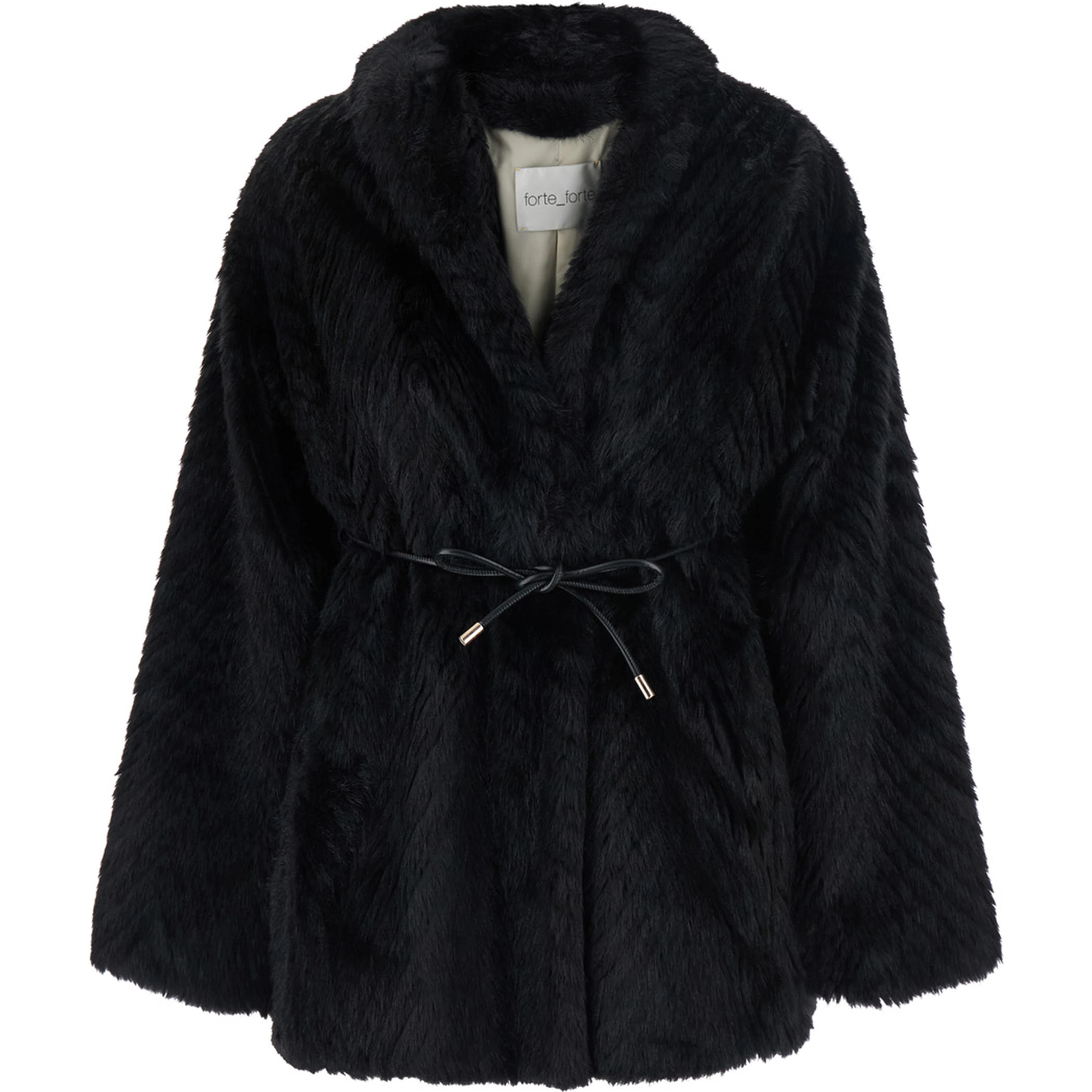 jacket in Ecoleather with belt and Chevron motif in jacquard, black, women