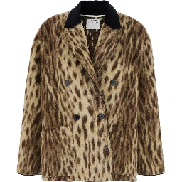 Coat "royal leopard" with collar and long sleeves in jacquard, Beige, woman