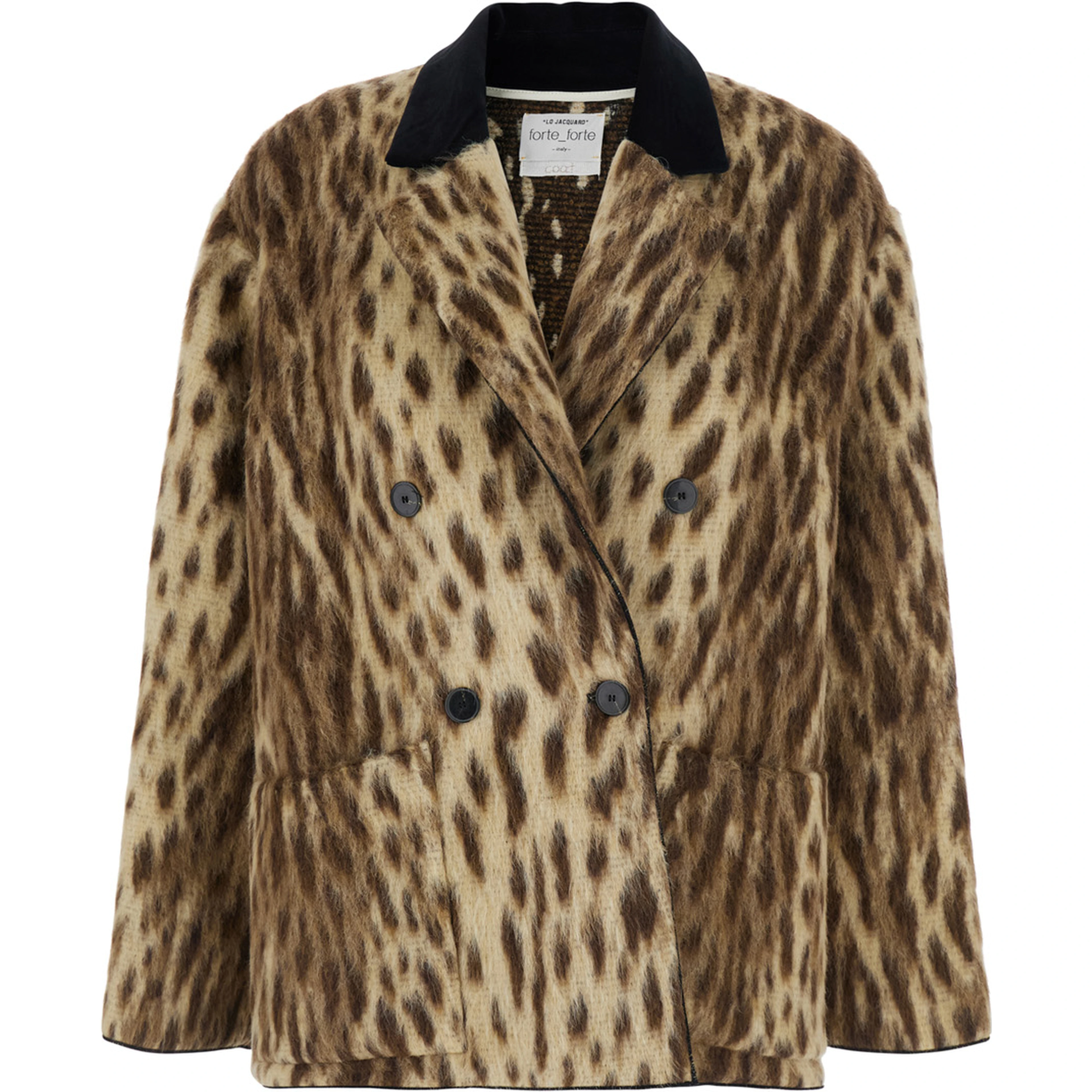 Coat "royal leopard" with collar and long sleeves in jacquard, Beige, woman