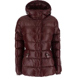Barante Red down jacket with Hood and Applied Pocket on Sleeve with Logo Patch in Tech Fabric for Women