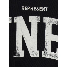 Black Crew neck T-shirt with large print on the front in cotton for men