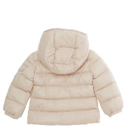 Bady Pink down jacket with hood and logo patch on the sleeve in Tech Fabric baby