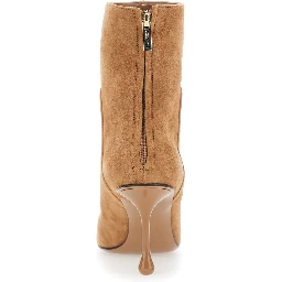Cycas beige High-heeled ankle boots with metallic logo on the front in suede for women