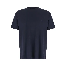 blue T-shirt with round neck and tone-on-tone logo in modal for men