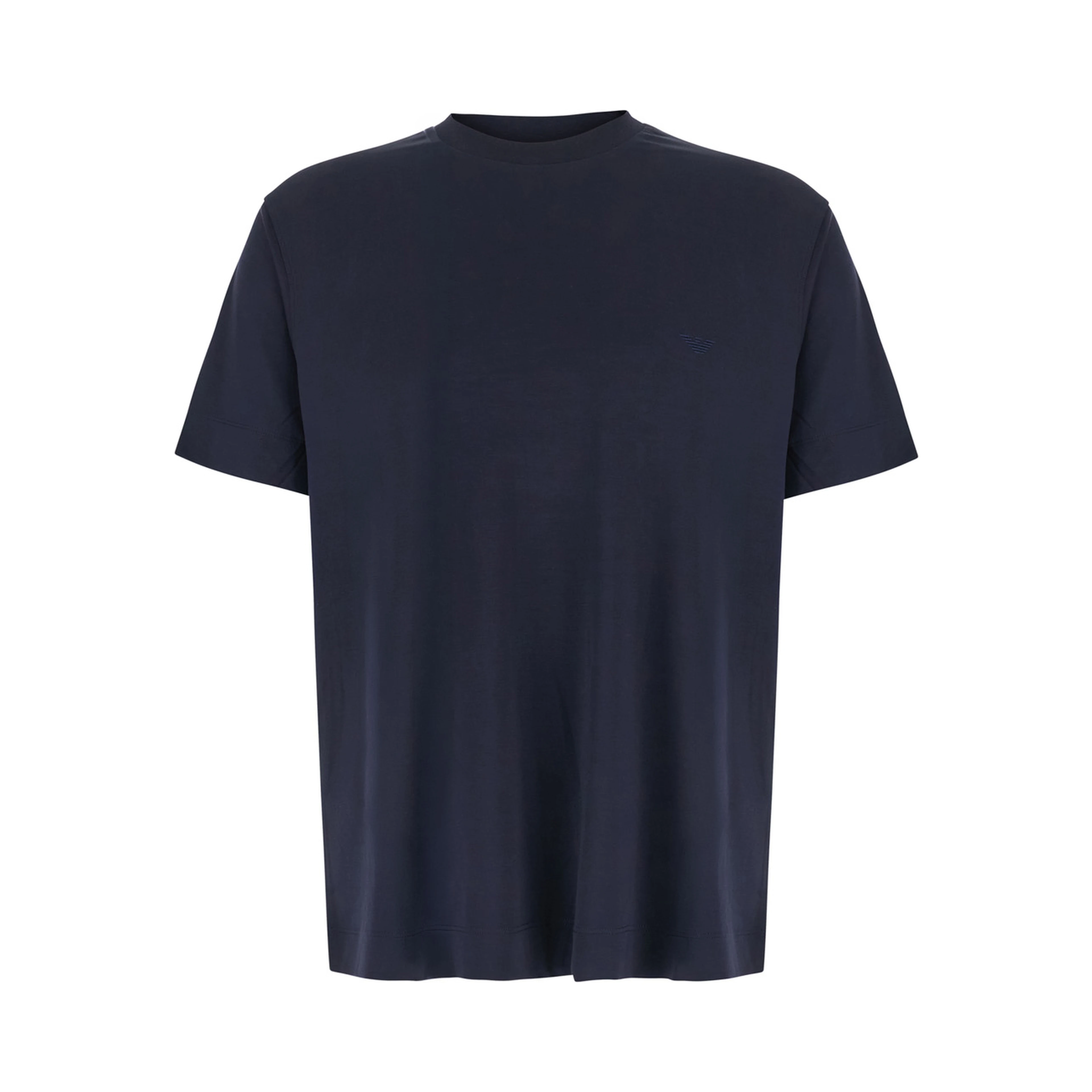 blue T-shirt with round neck and tone-on-tone logo in modal for men
