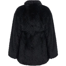 jacket in Ecoleather with belt and Chevron motif in jacquard, black, women