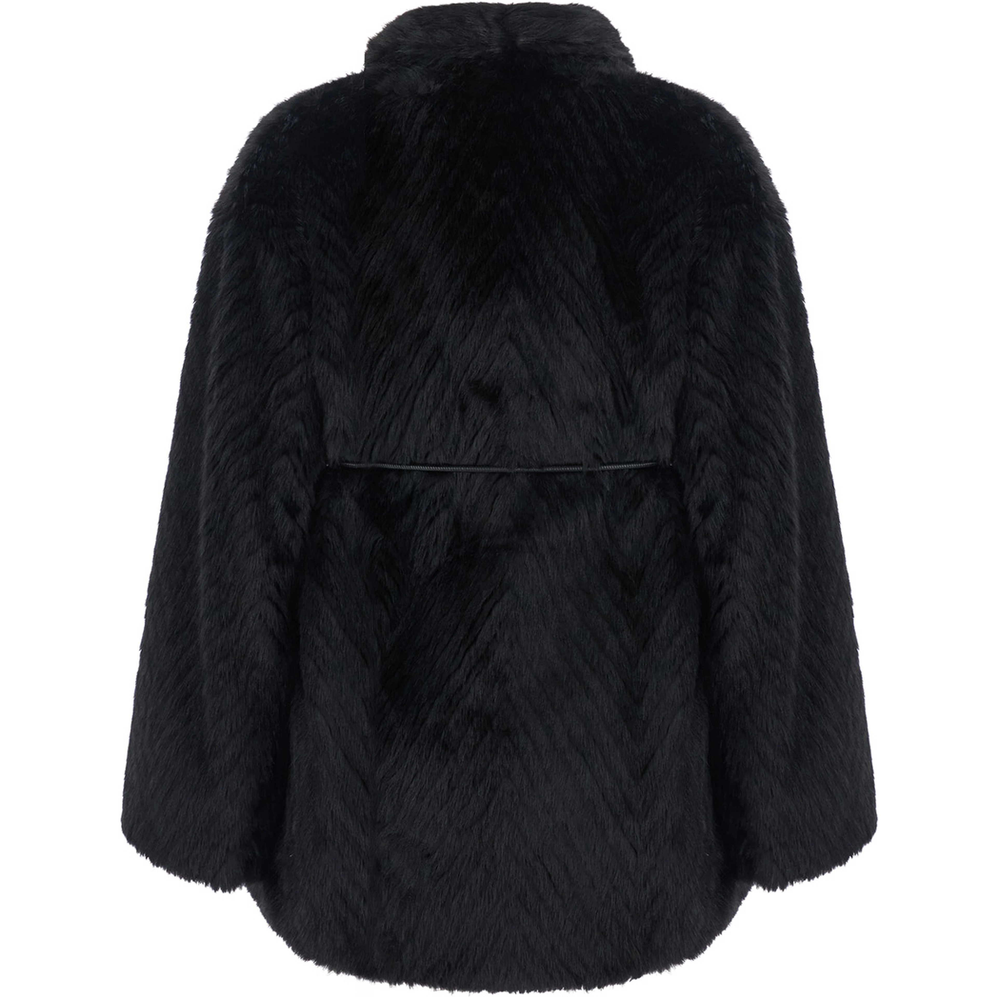 jacket in Ecoleather with belt and Chevron motif in jacquard, black, women