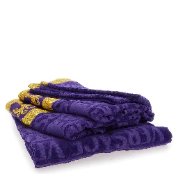 purple Five-piece towel set with Baroque print in cotton