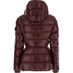 Barante Red down jacket with Hood and Applied Pocket on Sleeve with Logo Patch in Tech Fabric for Women
