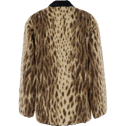 Coat "royal leopard" with collar and long sleeves in jacquard, Beige, woman