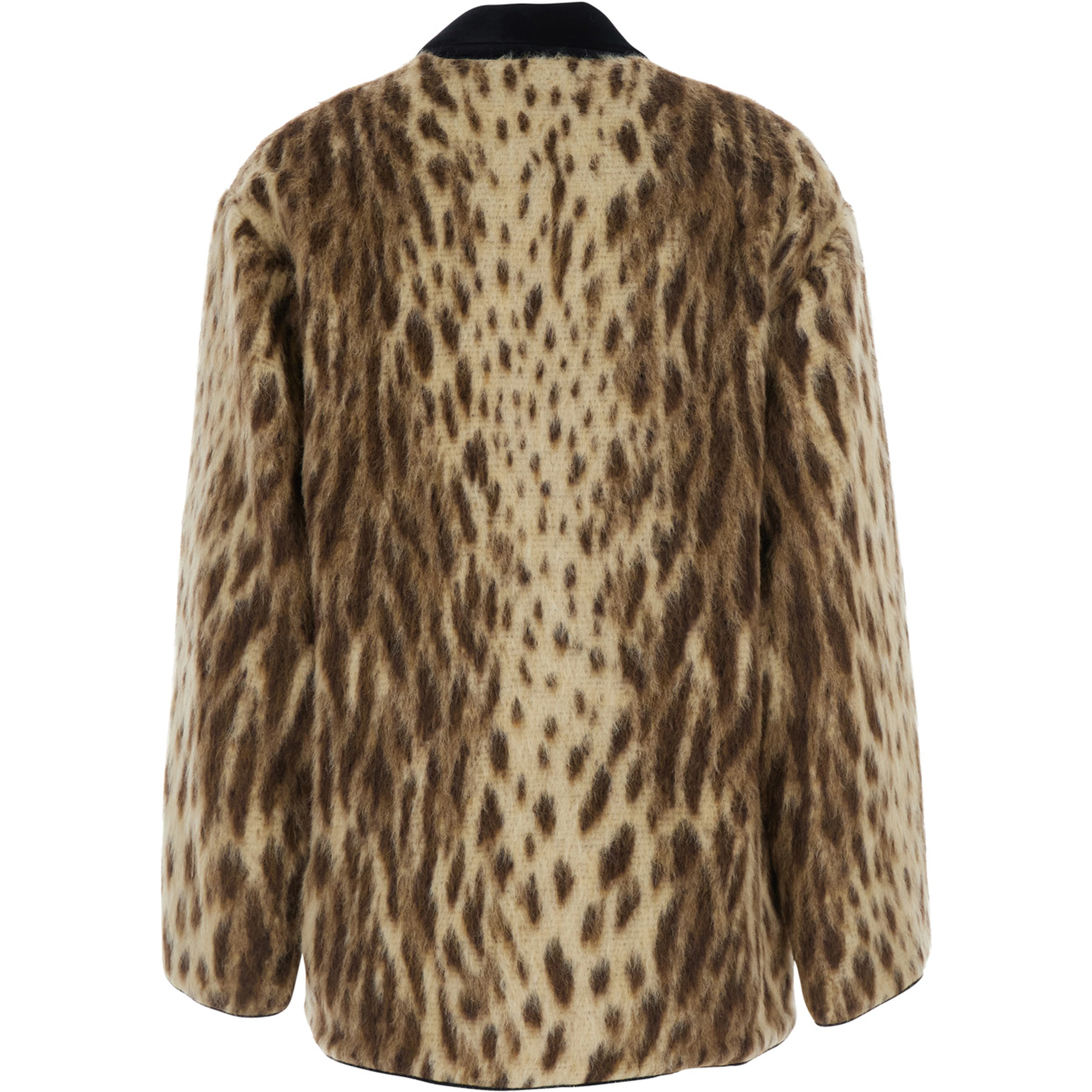 Coat "royal leopard" with collar and long sleeves in jacquard, Beige, woman