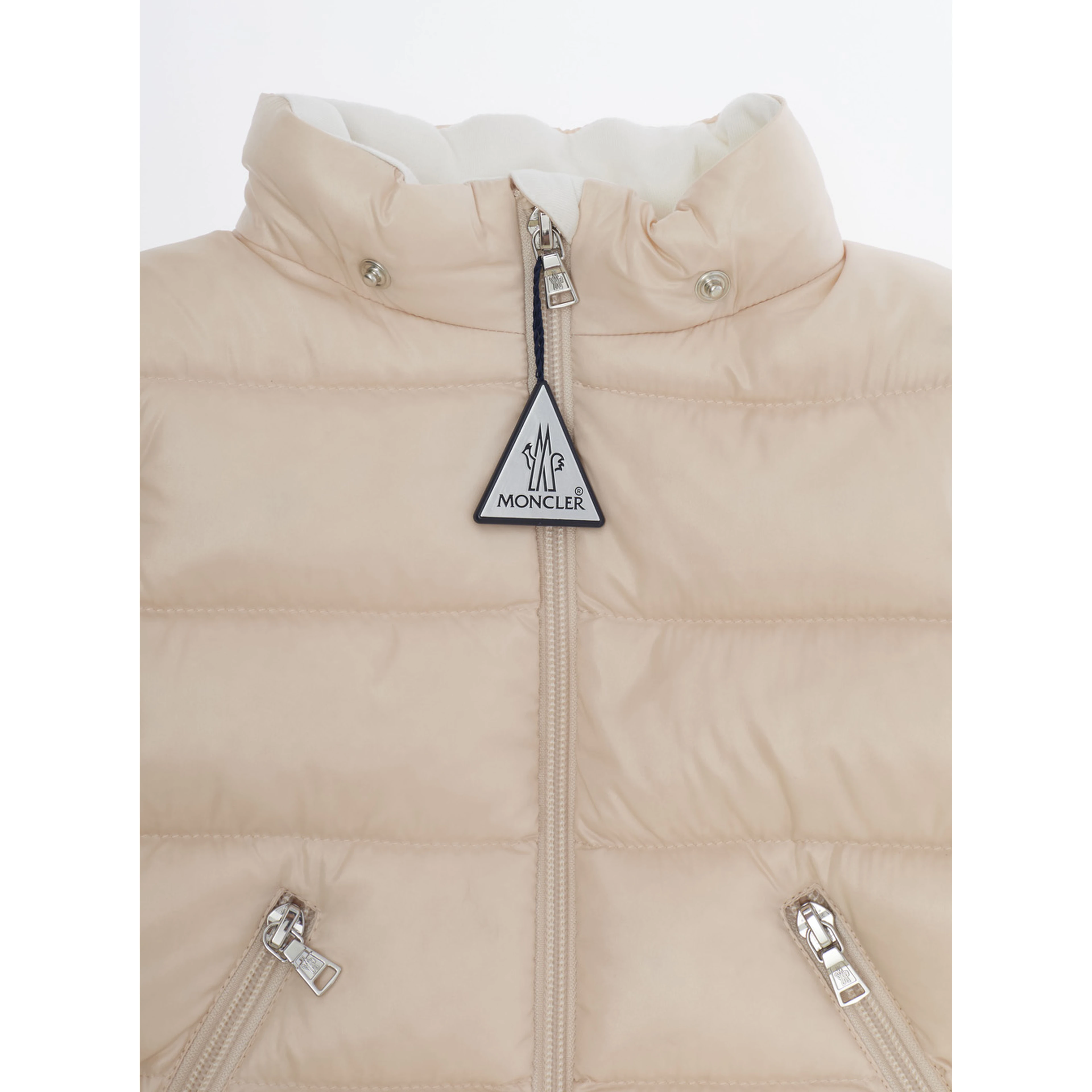 Bady Pink down jacket with hood and logo patch on the sleeve in Tech Fabric baby