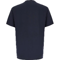 blue T-shirt with round neck and tone-on-tone logo in modal for men