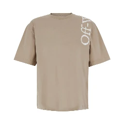 Beige Crew Neck T-Shirt with Logo lettering in Cotton Men