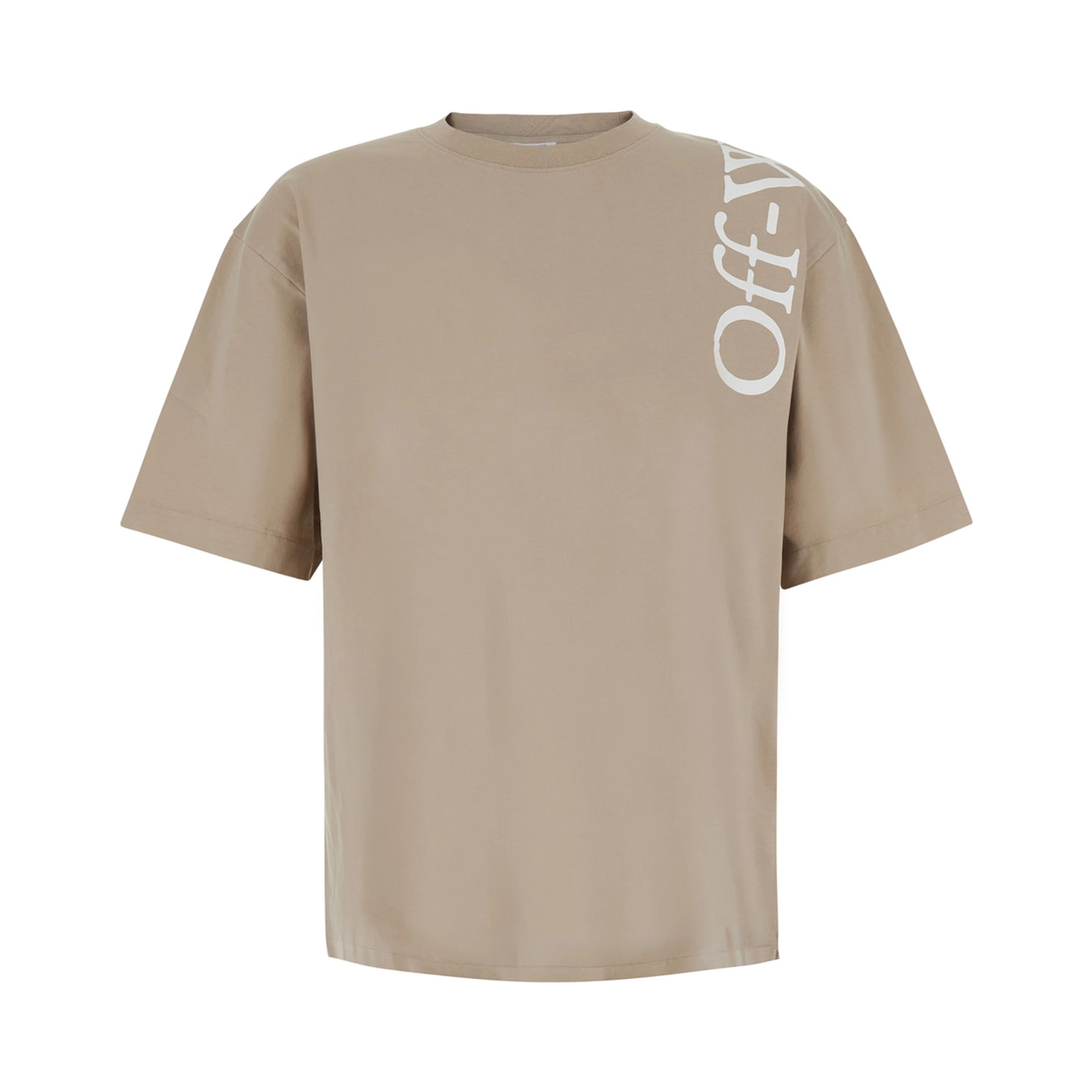 Beige Crew Neck T-Shirt with Logo lettering in Cotton Men