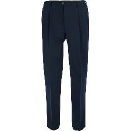 Blue Pants with front pleats and belt loops in fabric for men