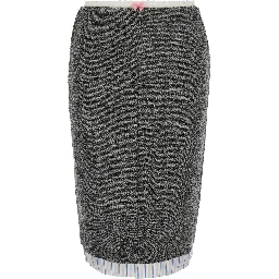 Gray Pencil Skirt with Fringed Hem in Polyester and Wool for Women