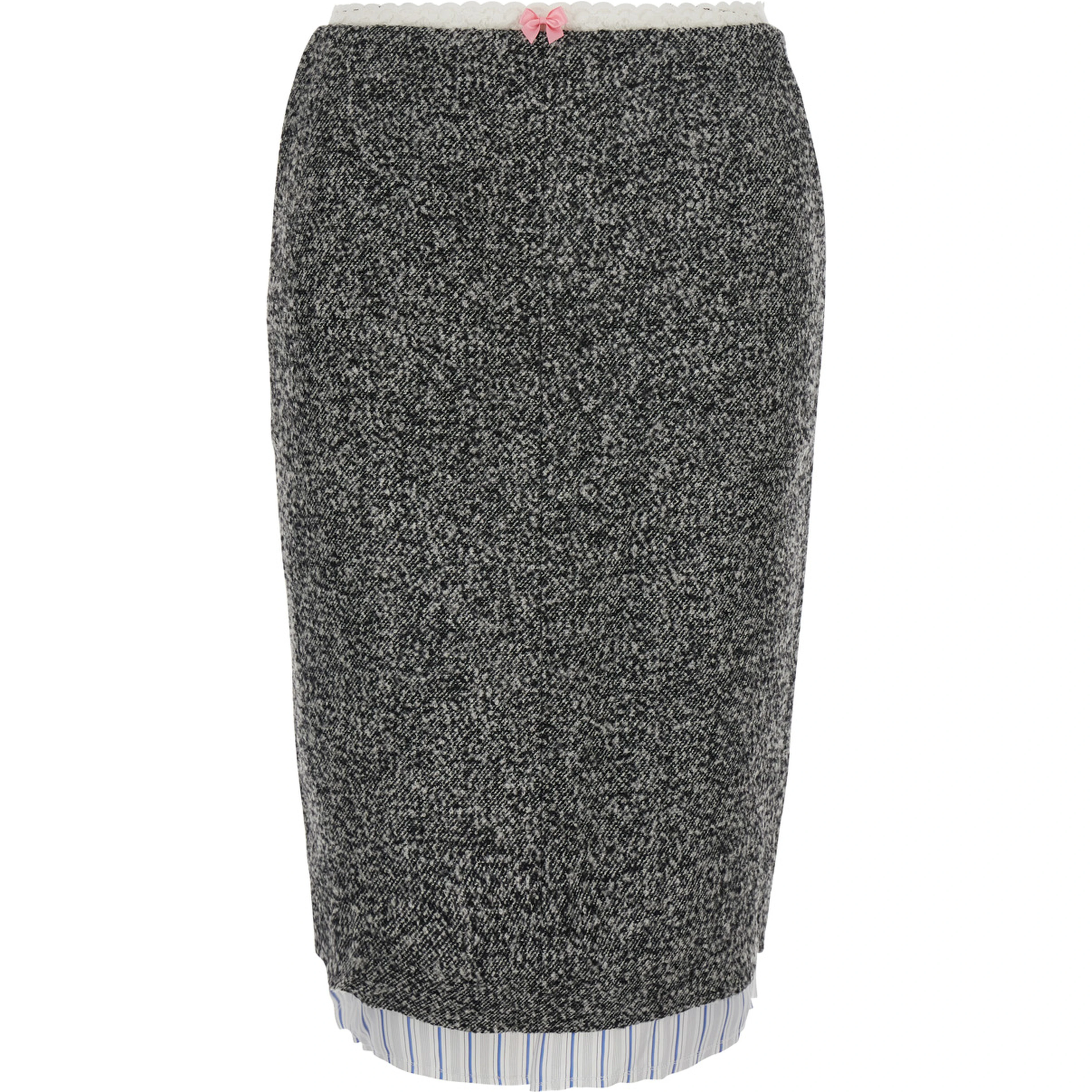 Gray Pencil Skirt with Fringed Hem in Polyester and Wool for Women