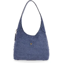 Brooklyn Blue Shoulder Bag with Magnetic Closure and Logo Detail in Suede for Women