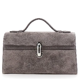 SYMMETRY CLUTCH IN SUEDE with elegant details in brown suede for women