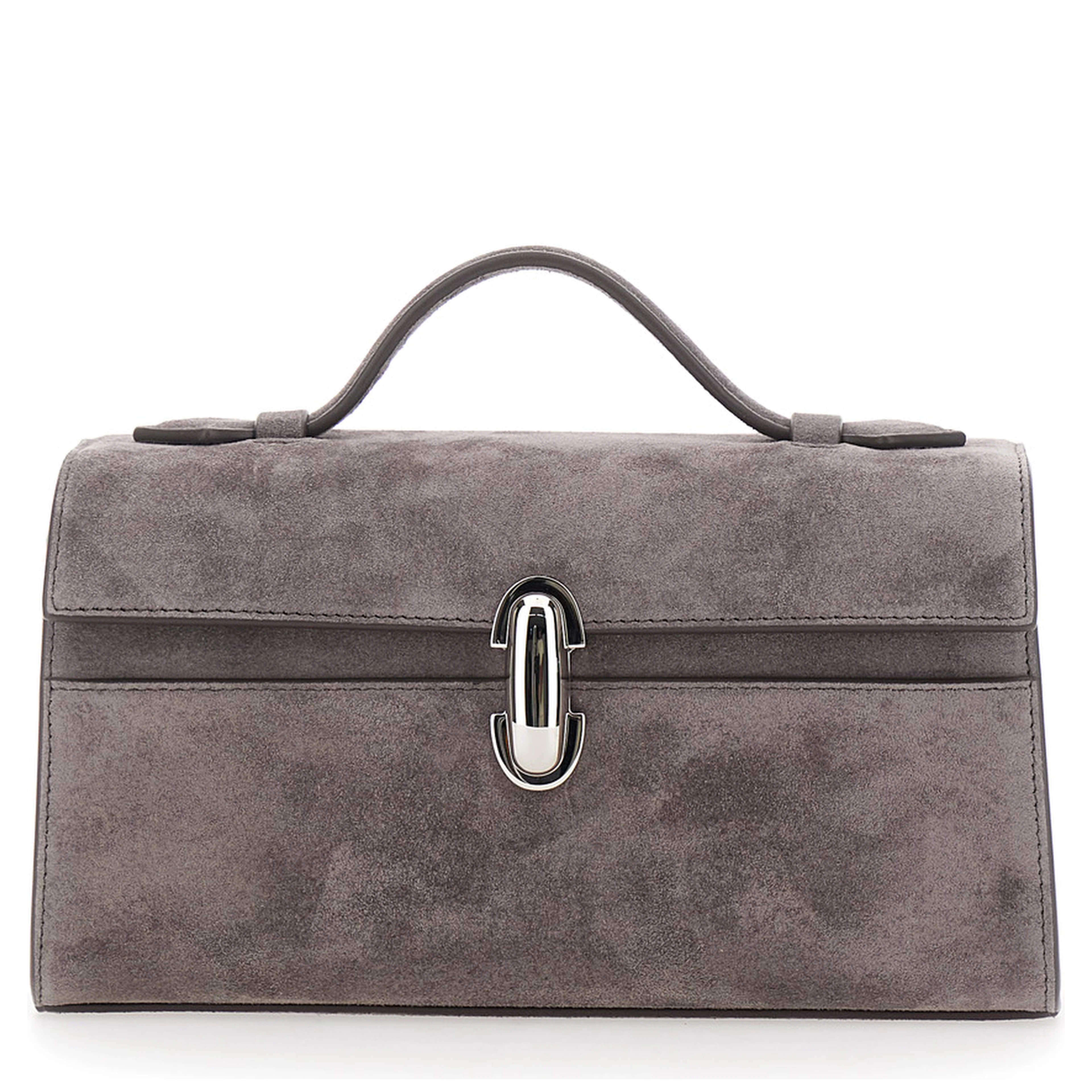 SYMMETRY CLUTCH IN SUEDE with elegant details in brown suede for women