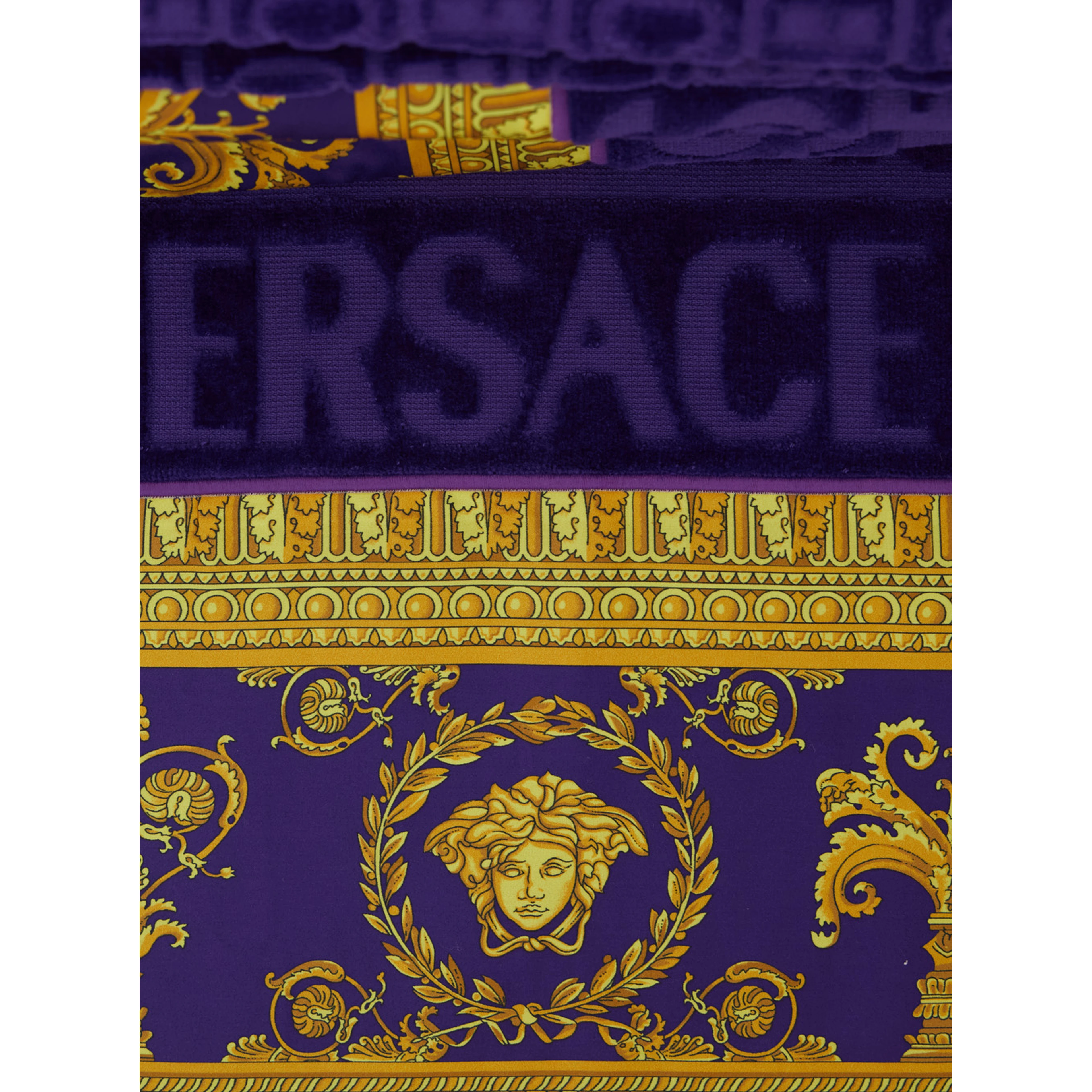 purple Five-piece towel set with Baroque print in cotton