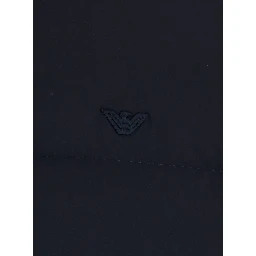 Blue Down jacket with high collar and logo on the front in Tech Fabric men