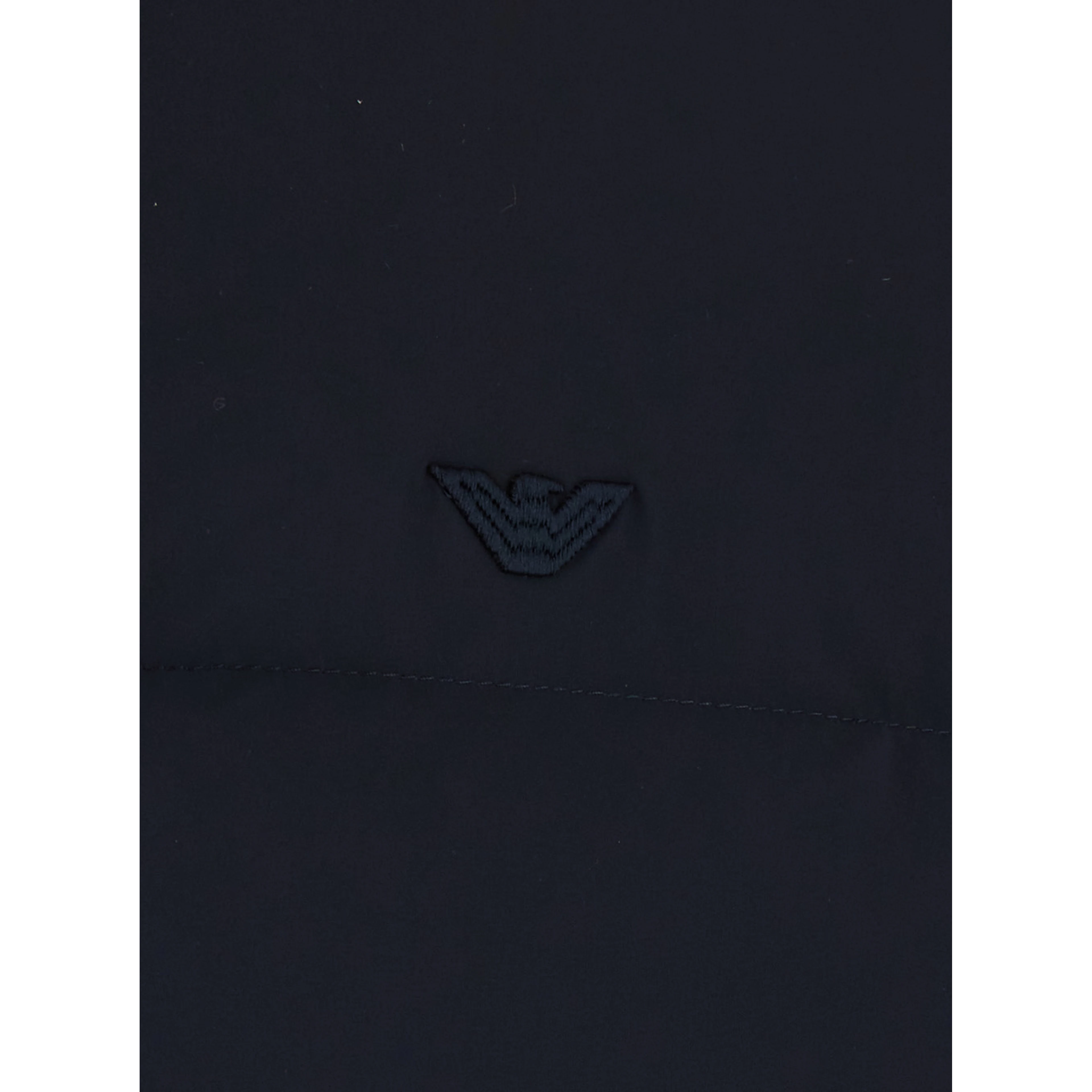 Blue Down jacket with high collar and logo on the front in Tech Fabric men