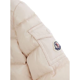 Bady Pink down jacket with hood and logo patch on the sleeve in Tech Fabric baby