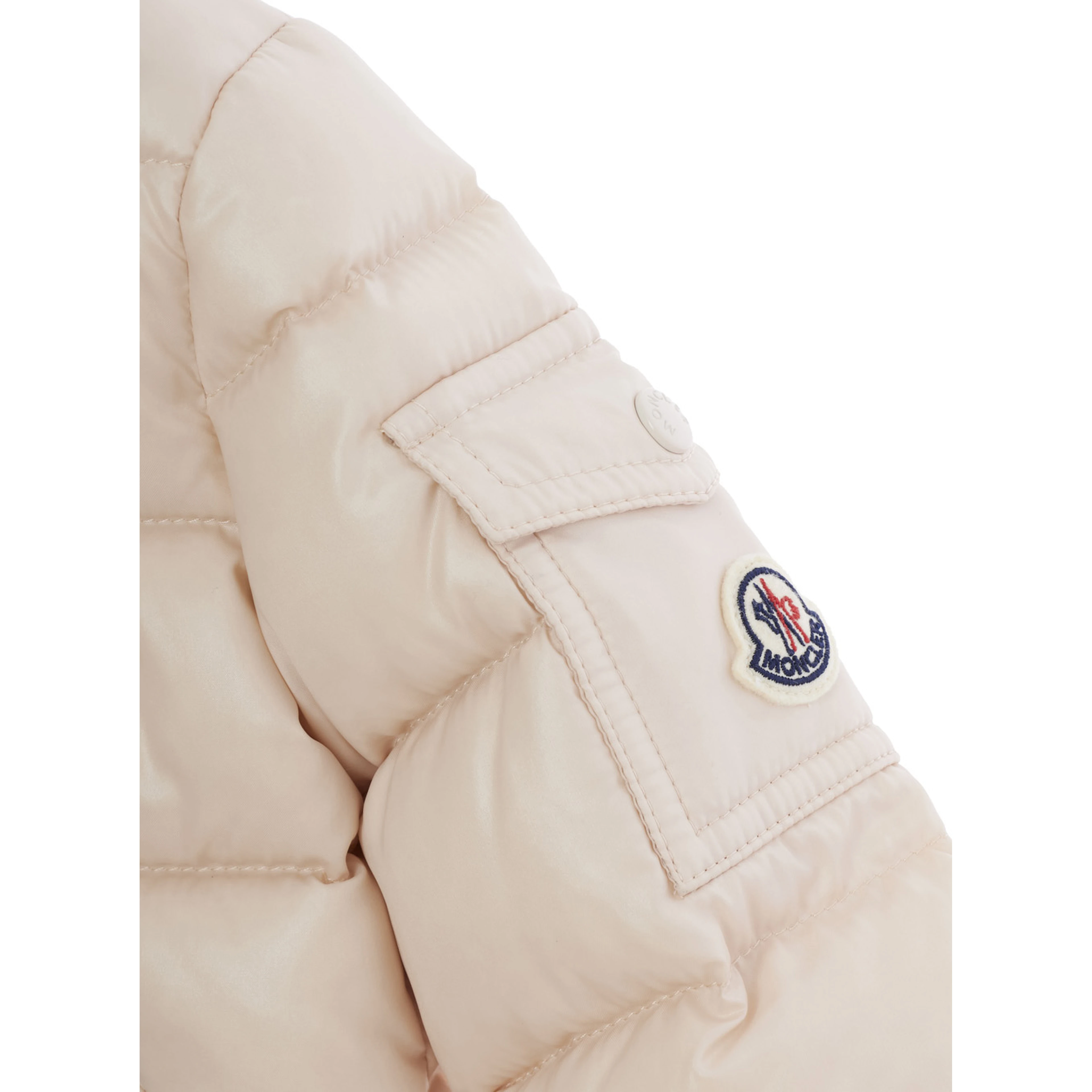 Bady Pink down jacket with hood and logo patch on the sleeve in Tech Fabric baby