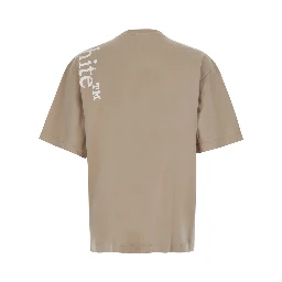 Beige Crew Neck T-Shirt with Logo lettering in Cotton Men