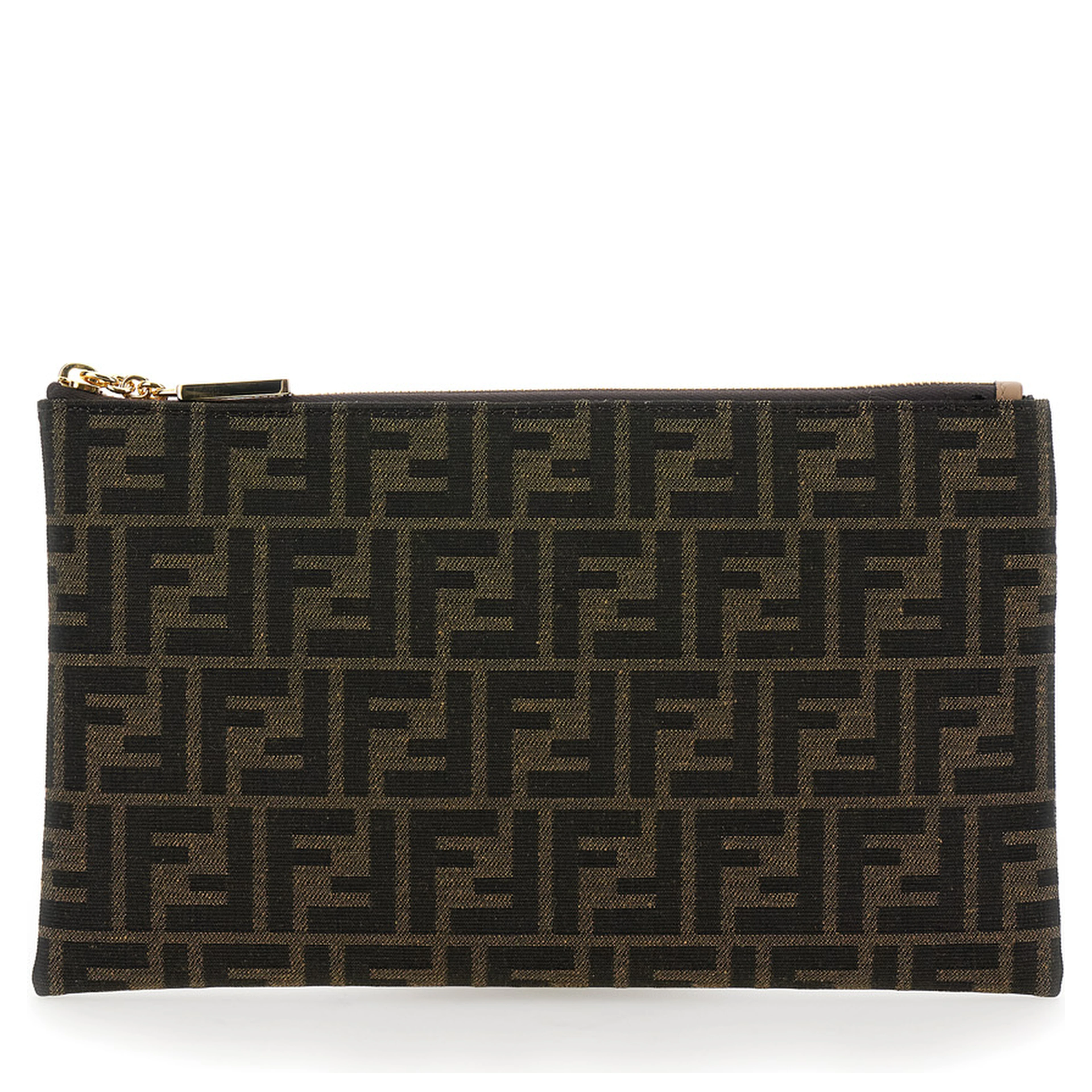 Flat Clutch Medium Baguette in Jacquard FF Fabric Brown Woman