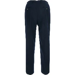 Blue Pants with front pleats and belt loops in fabric for men